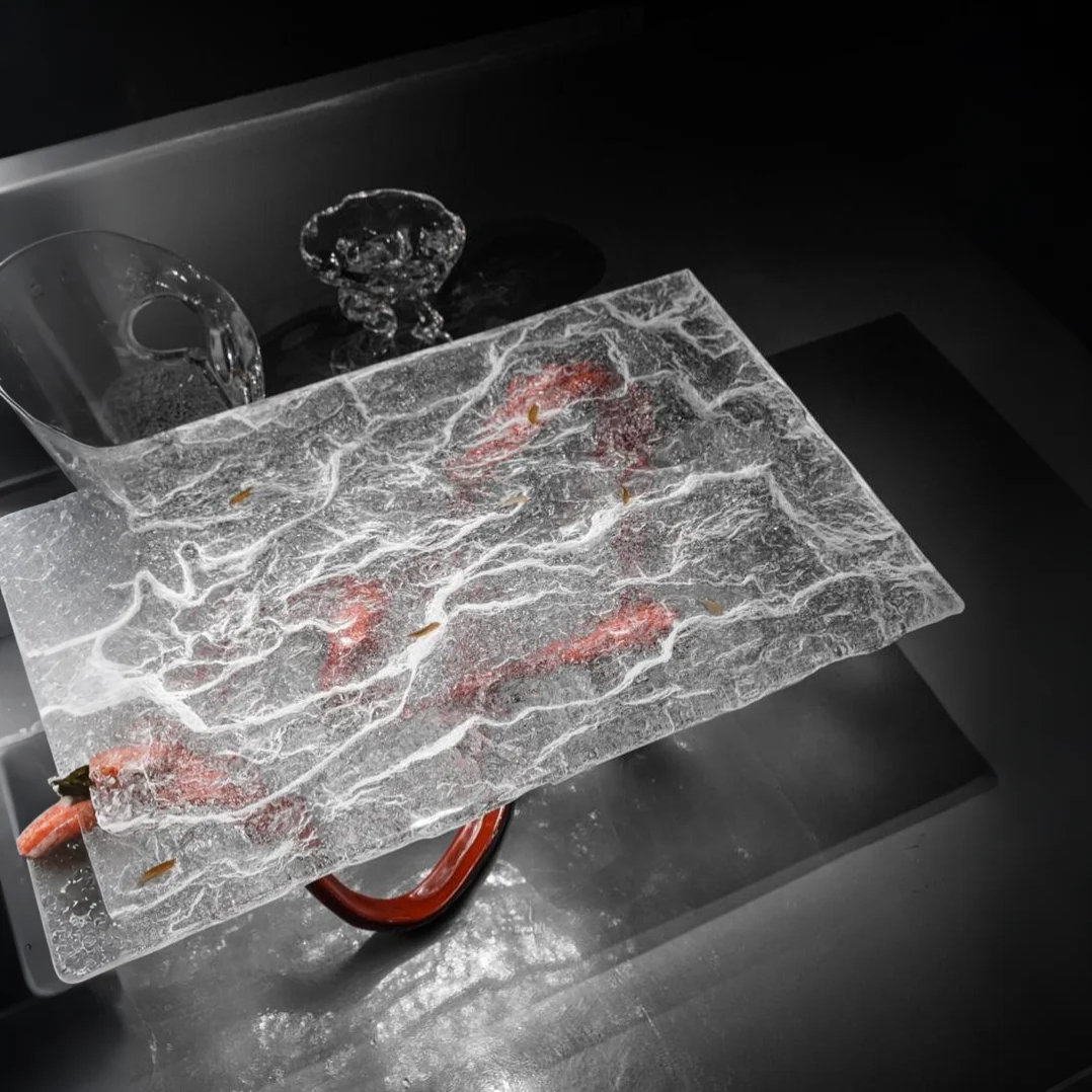 Serpent of Flame Acrylic Coffee Table – Fiery Sculptural Base Meets Water Ripple Top