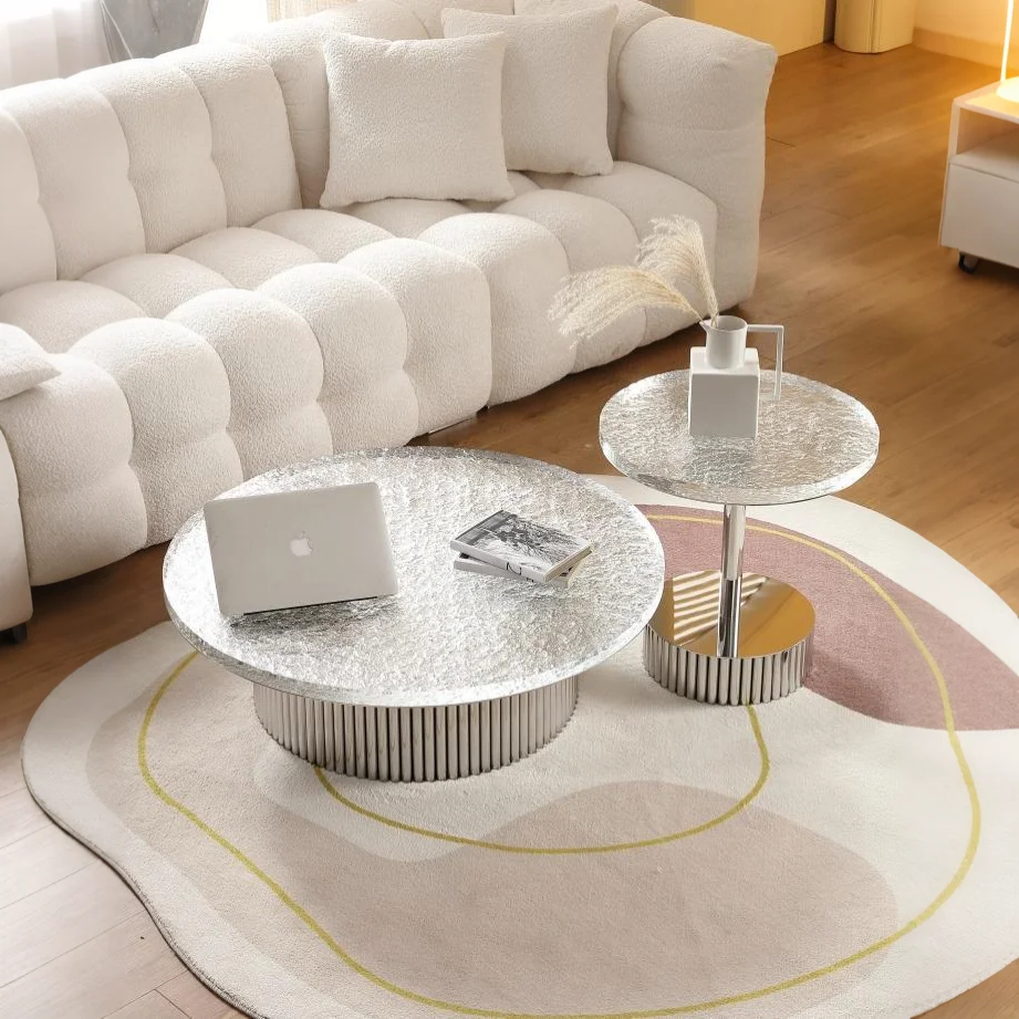 Silver Gleam Textured Round Coffee Table