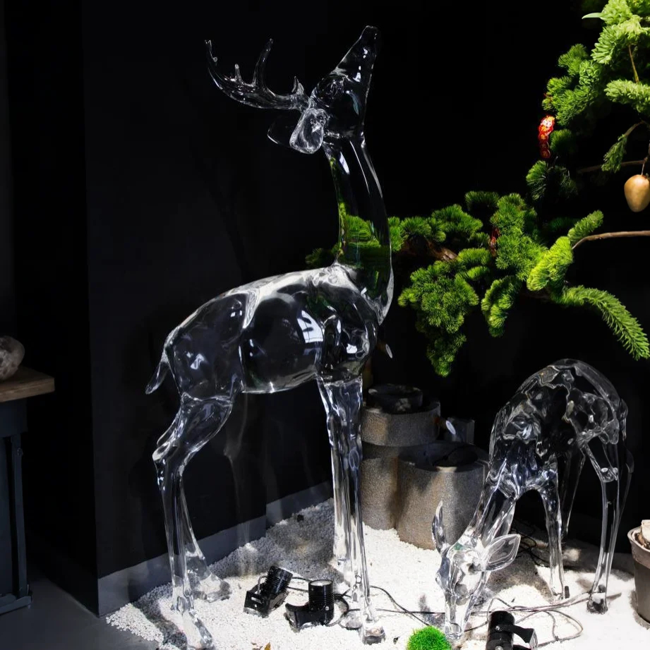 Silver Horned Stag Acrylic Sculpture (Sika Deer)