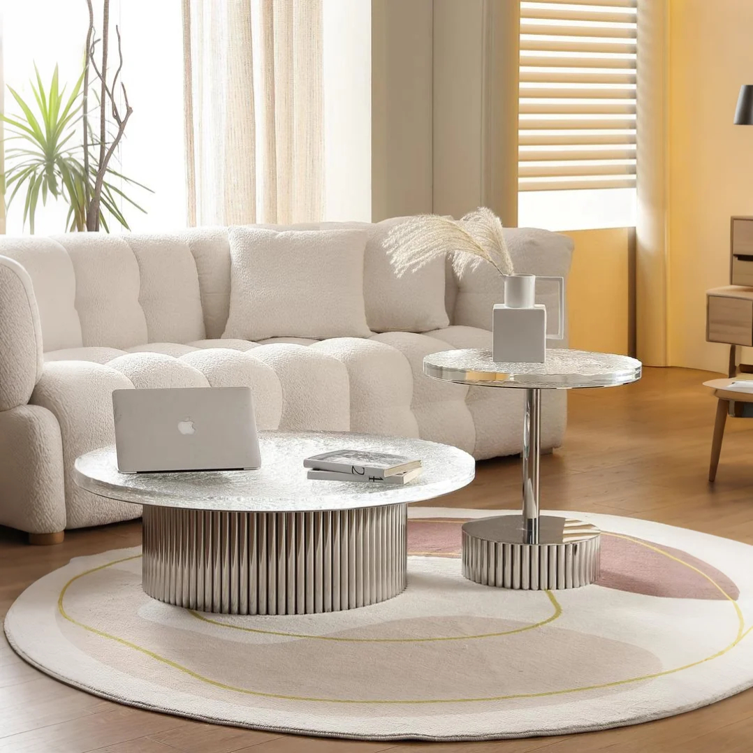 Silver Gleam Textured Round Coffee Table