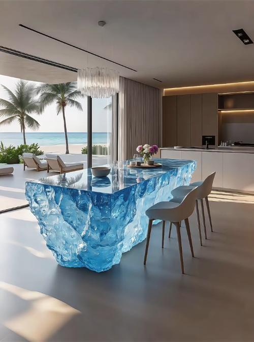 Azure Wave Synthetic Crystal Island Table