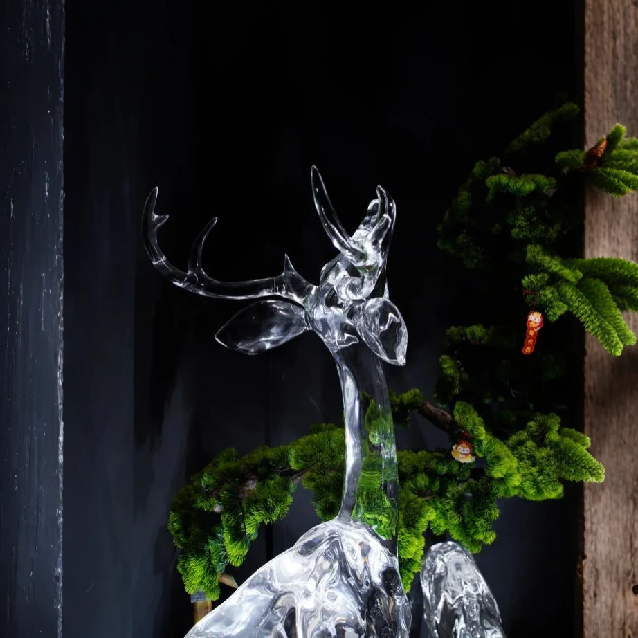 Silver Horned Stag Acrylic Sculpture (Sika Deer)
