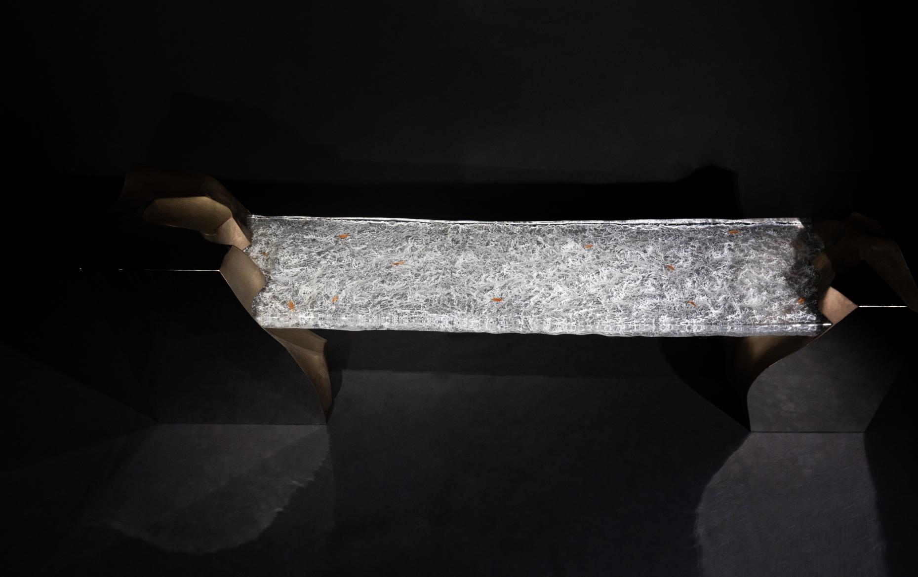 Ember Veins in Ice · Acrylic Long Art Table