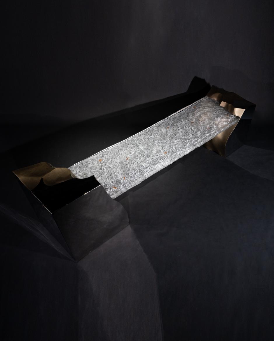 Ember Veins in Ice · Acrylic Long Art Table