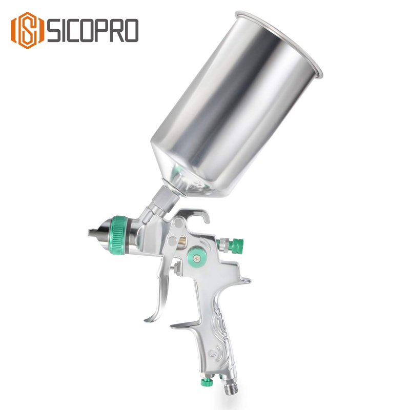 Sicopro AS1009 LVLP Spray Gun with 600ml Aluminum Cup – Gravity Feed, Polished Body, Precision Control