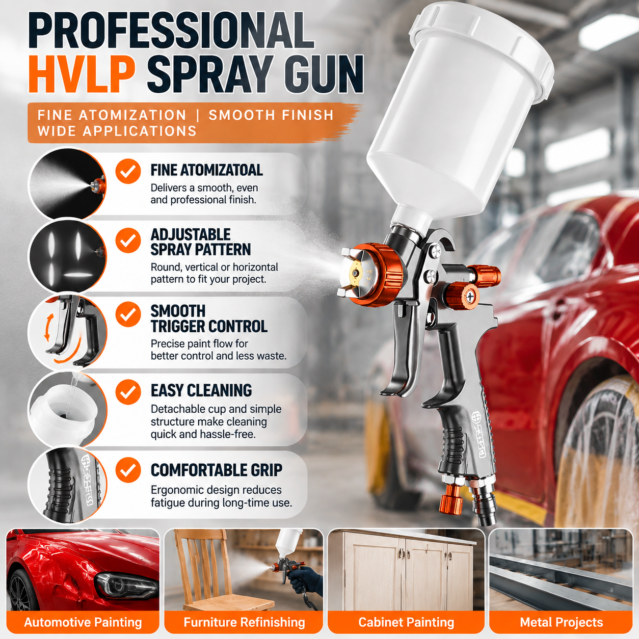 HVLP Spray Gun User-Friendly Gravity Feed Paint Sprayer for Consistent Finishing