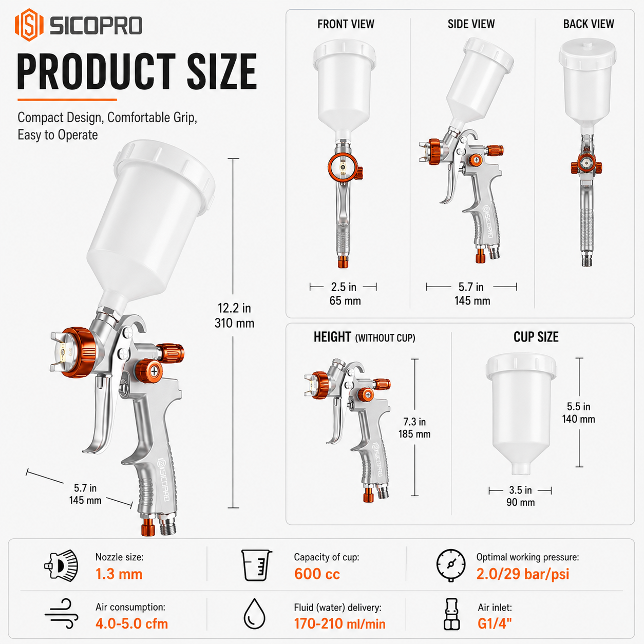SICOPRO Professional Spray Gun – Ergonomic High Performance Coating Tool