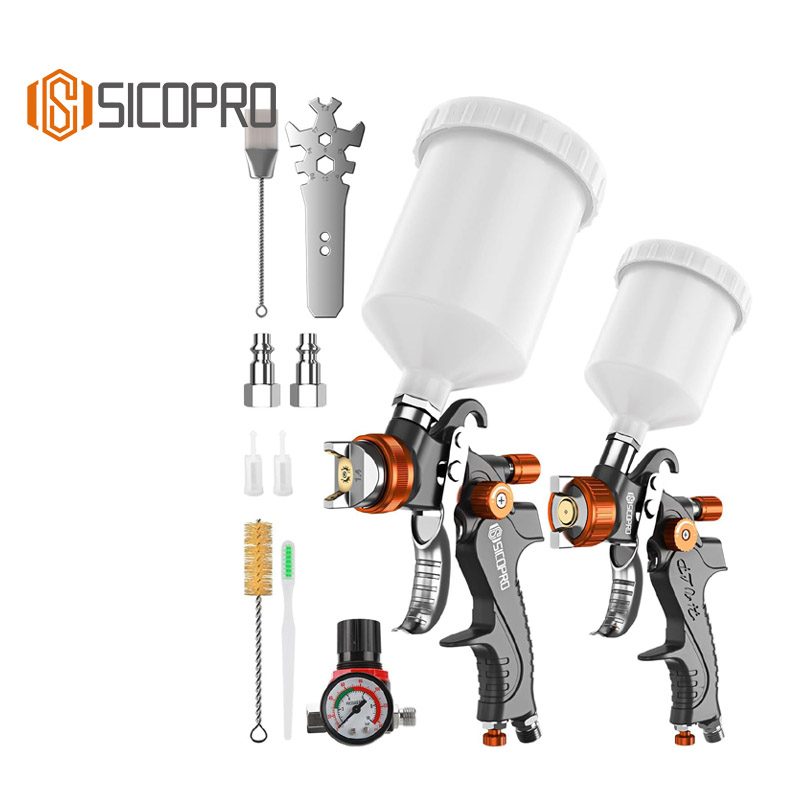 SICOPRO 2008 HVLP Spray Gun Set – Gravity Feed Paint Sprayer Kit with Large & Small Nozzles