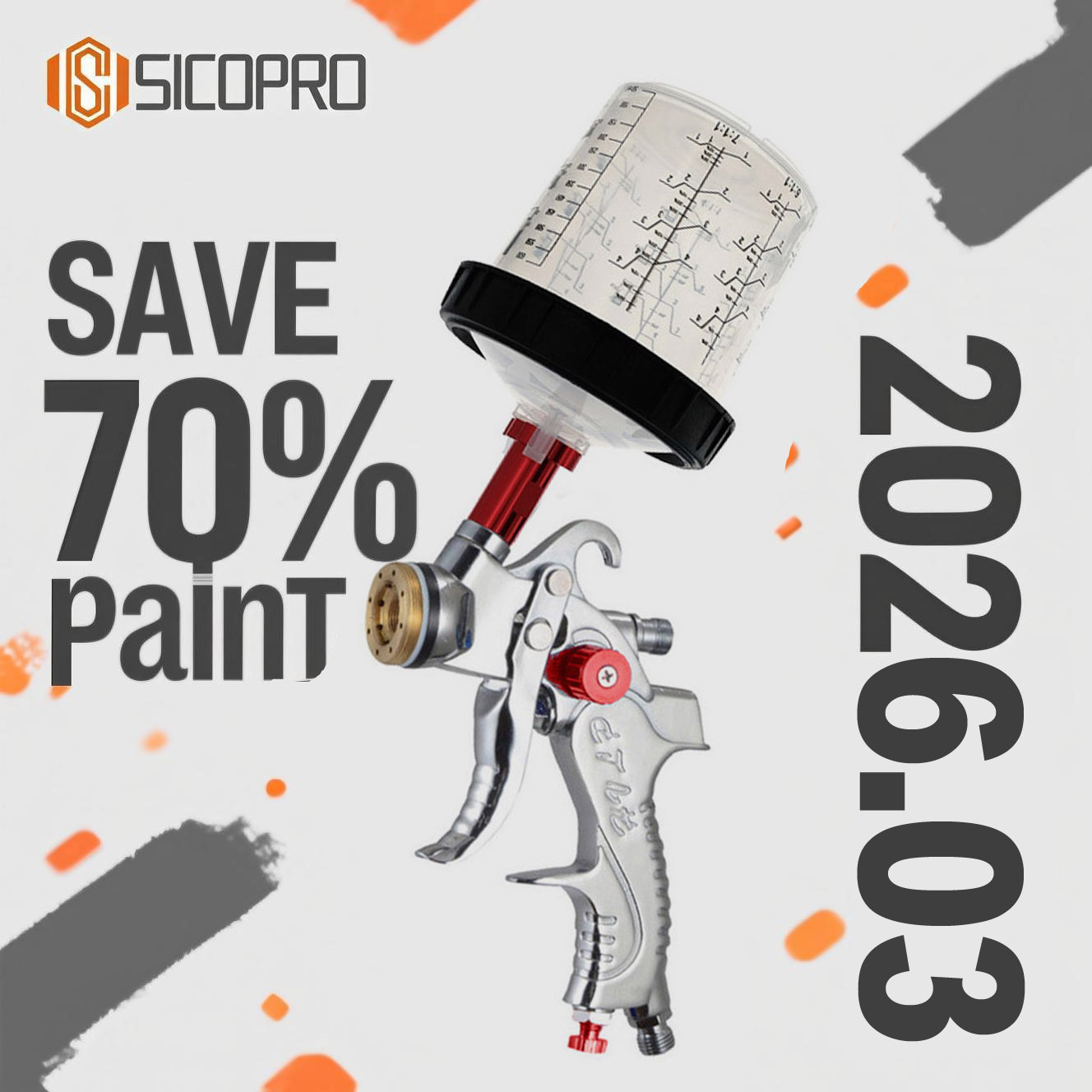 SICOPRO 2008 LVLP Gravity Feed Automotive Refinish Spray Gun with Mixing Cup