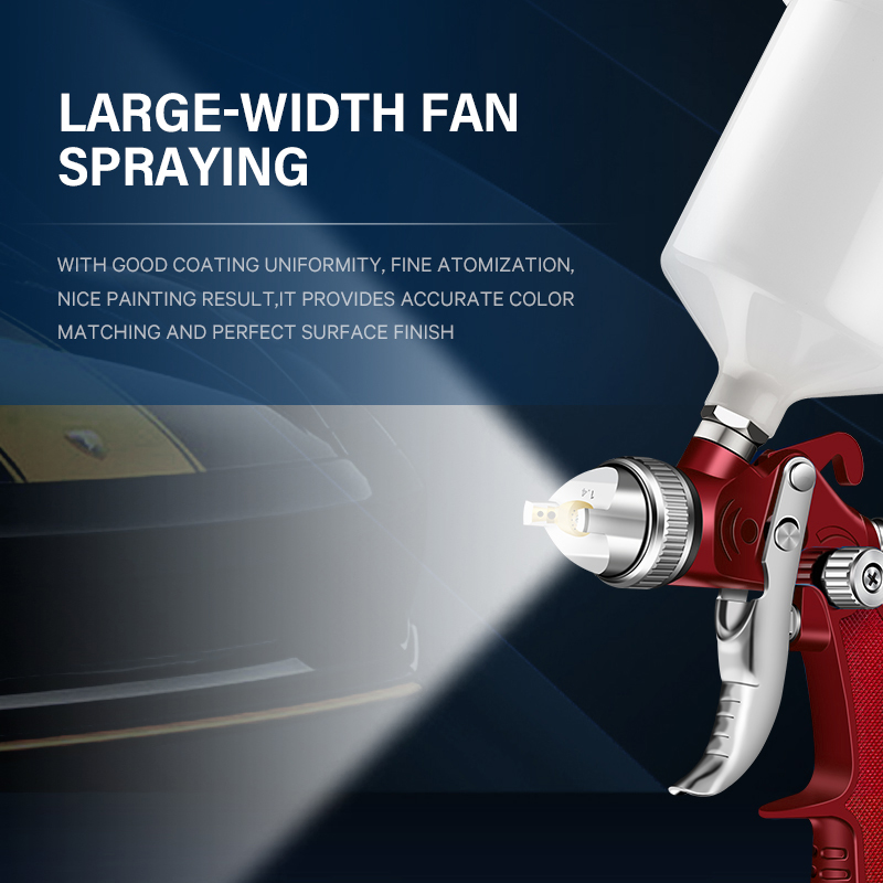 Professional LVLP Gravity Spray Gun – Chrome Finish Paint Gun with Blue Precision Controls for Automotive & Woodworking