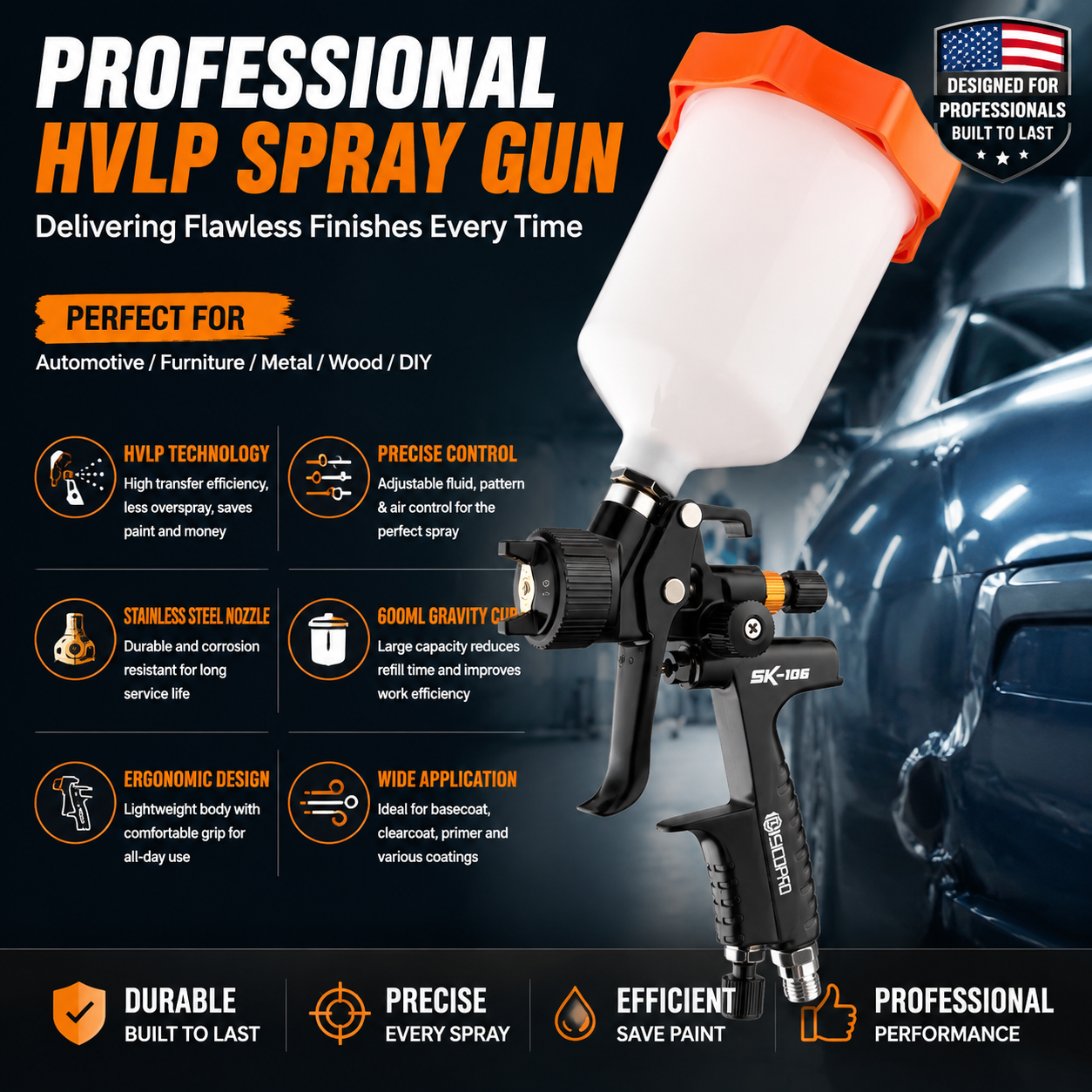 SICOPRO 600ML Professional HVLP Paint Spray Gun