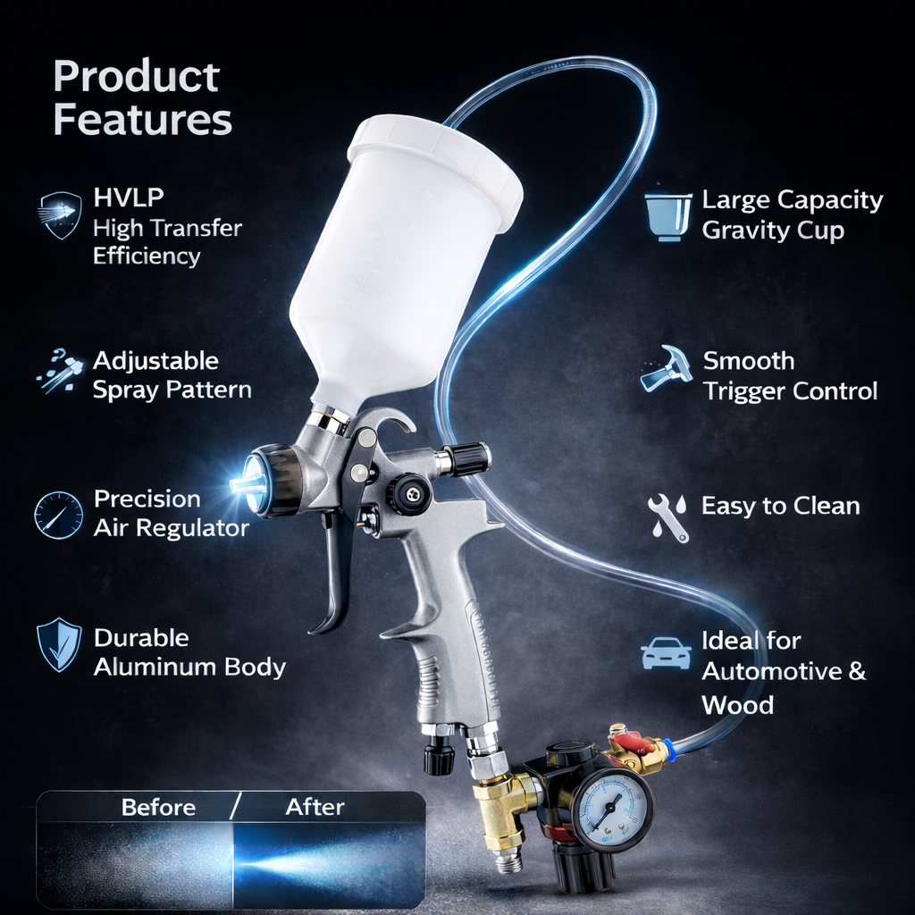 Professional LVLP Gravity Feed Spray Gun for Automotive & Furniture Refinishing