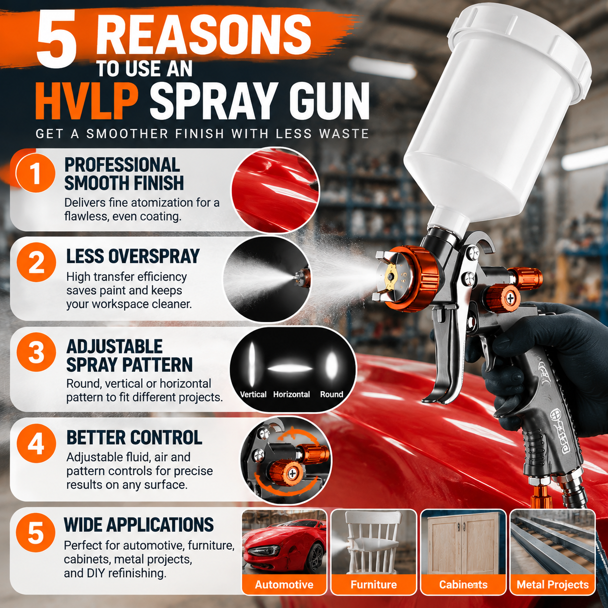 Multi-Purpose HVLP Gravity Feed Spray Gun for Furniture Metal DIY & Wall Painting