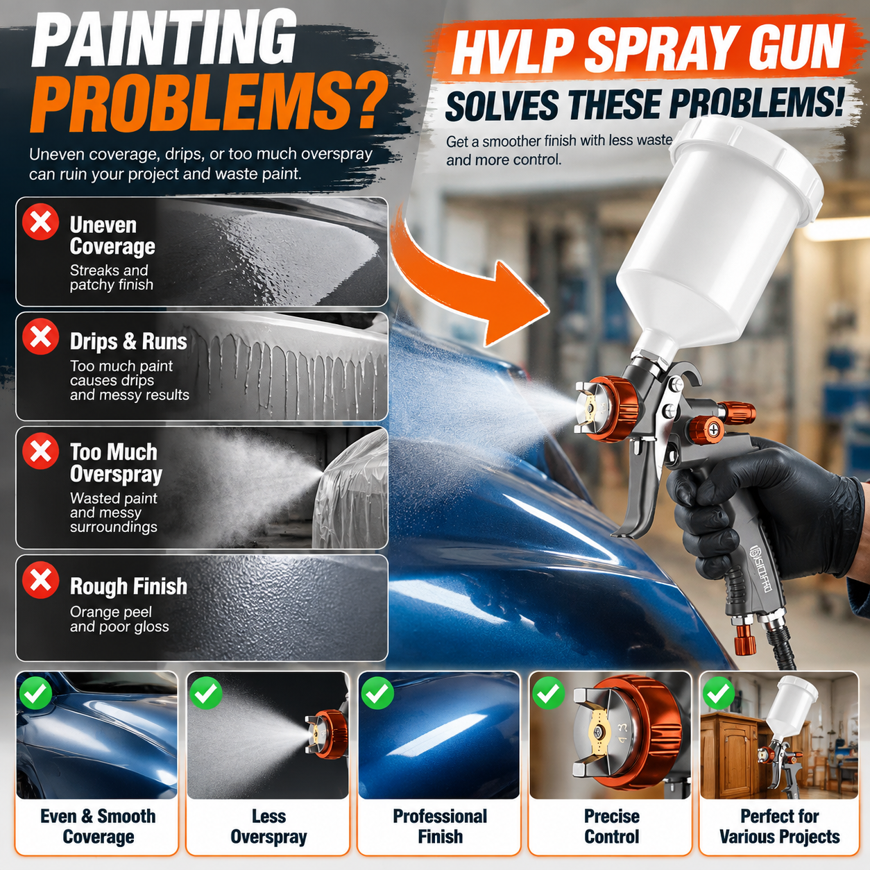 Adjustable HVLP Spray Gun for Professional Smooth Finish Automotive & DIY Painting