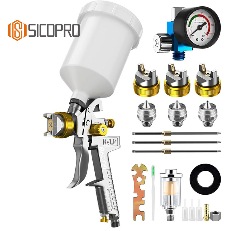 SICOPRO HVLP 827 Spray Gun Kit – Professional Paint Sprayer Set with Multiple Nozzles & Accessories