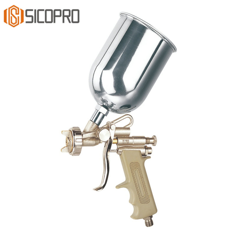 SICOPRO E-70 Gravity Feed Spray Gun with Chrome Cup and Comfortable Grip for Automotive & Furniture Painting