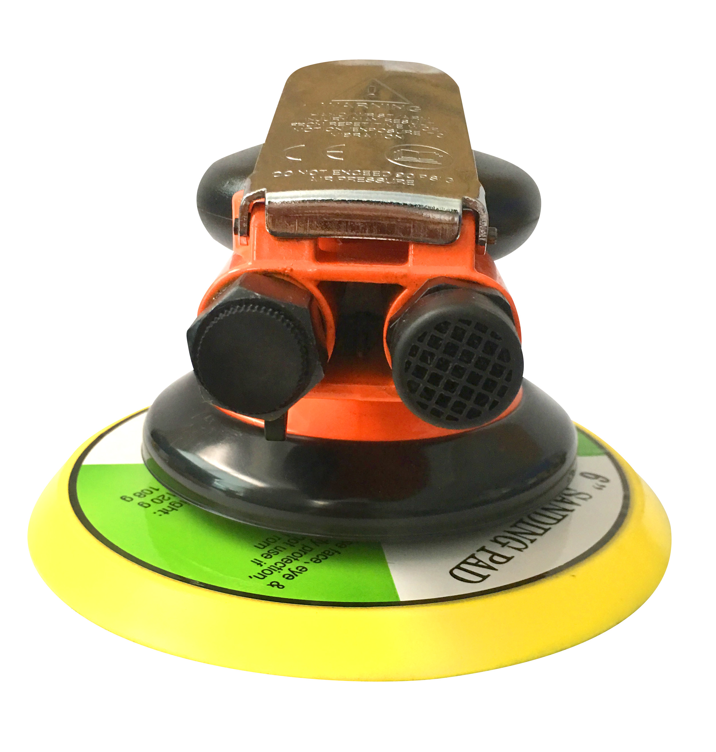 6-Inch Pneumatic Random Orbital Sander with Yellow Hook-and-Loop Pad