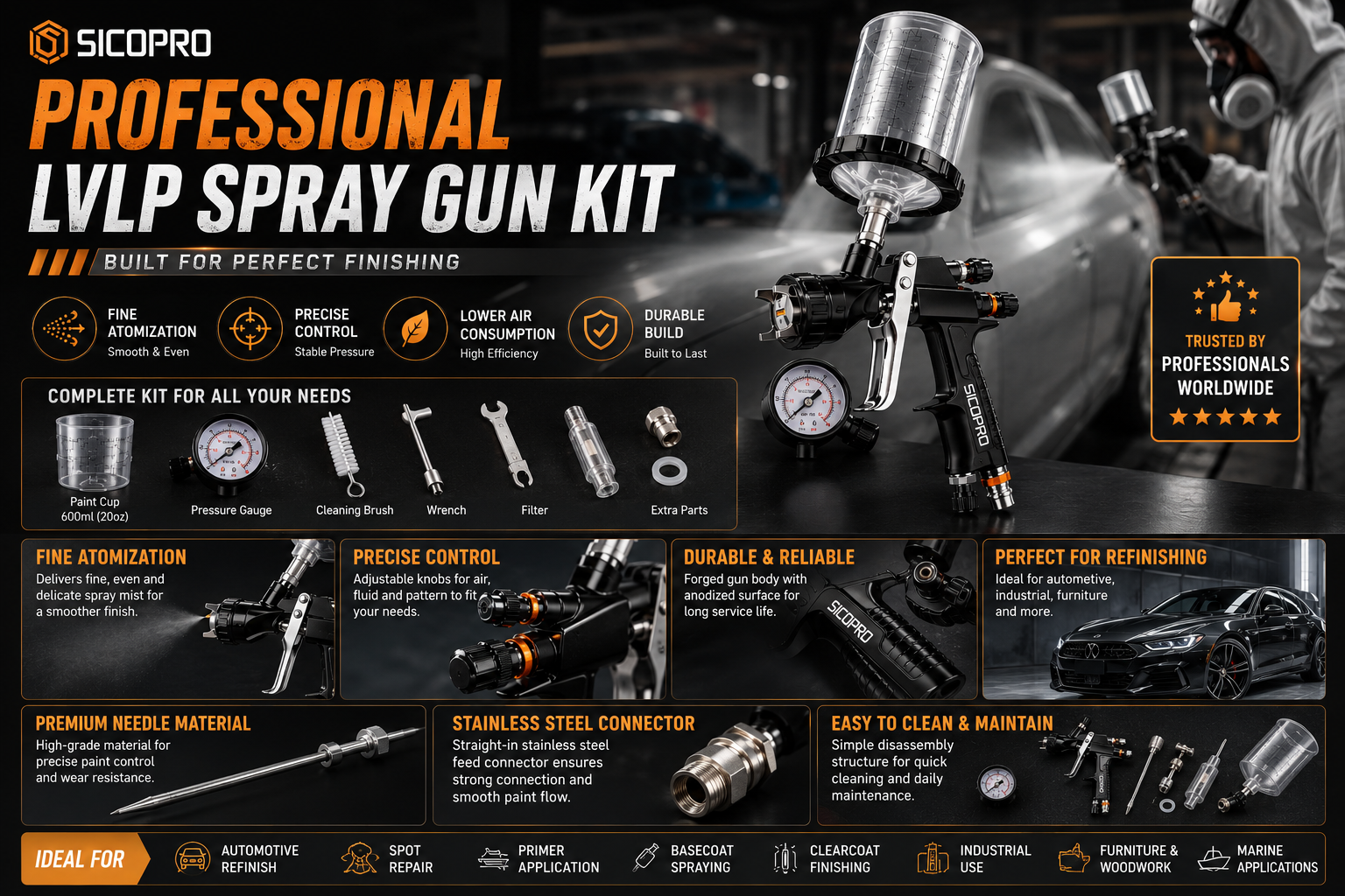 SICOPRO Professional Spray Guns for Automotive Refinishing: HVLP, Primer, and Mini Spot Repair Solutions
