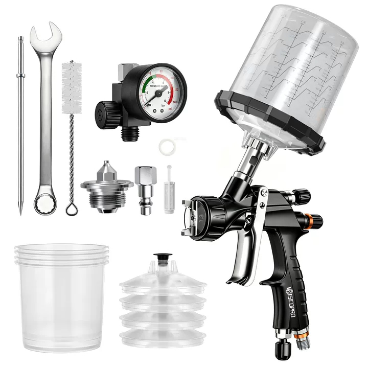 LVLP Gravity Feed Spray Gun Kit SK300-1 with Pressure Regulator and Accessories