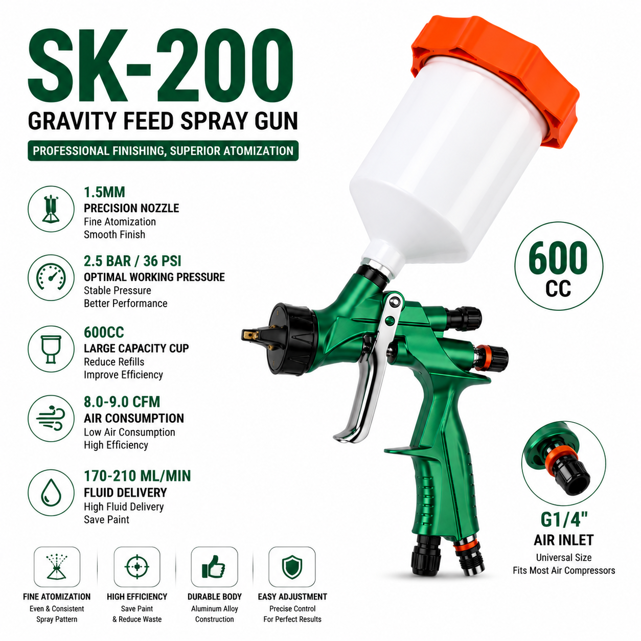 SK-200 Fine Finish 1.3mm Detail Spray Gun