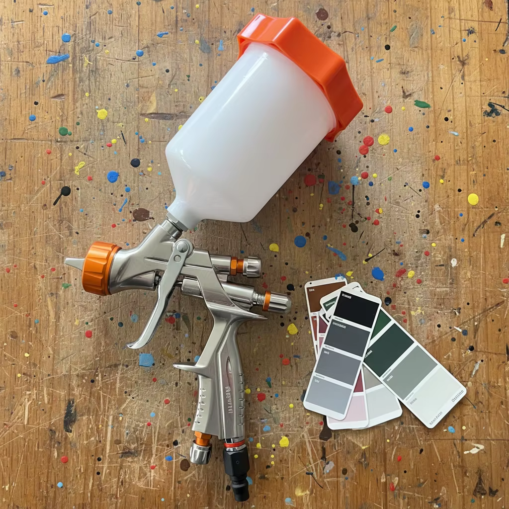 Industrial Gravity Feed Paint Sprayer for Metal Bench Coating Applications