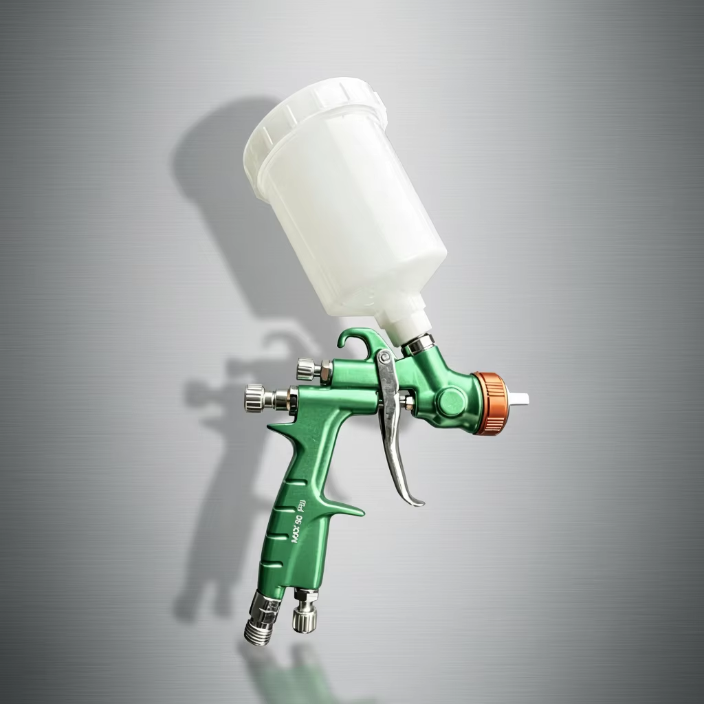 Green LVLP Gravity Feed Spray Gun with Translucent Paint Cup