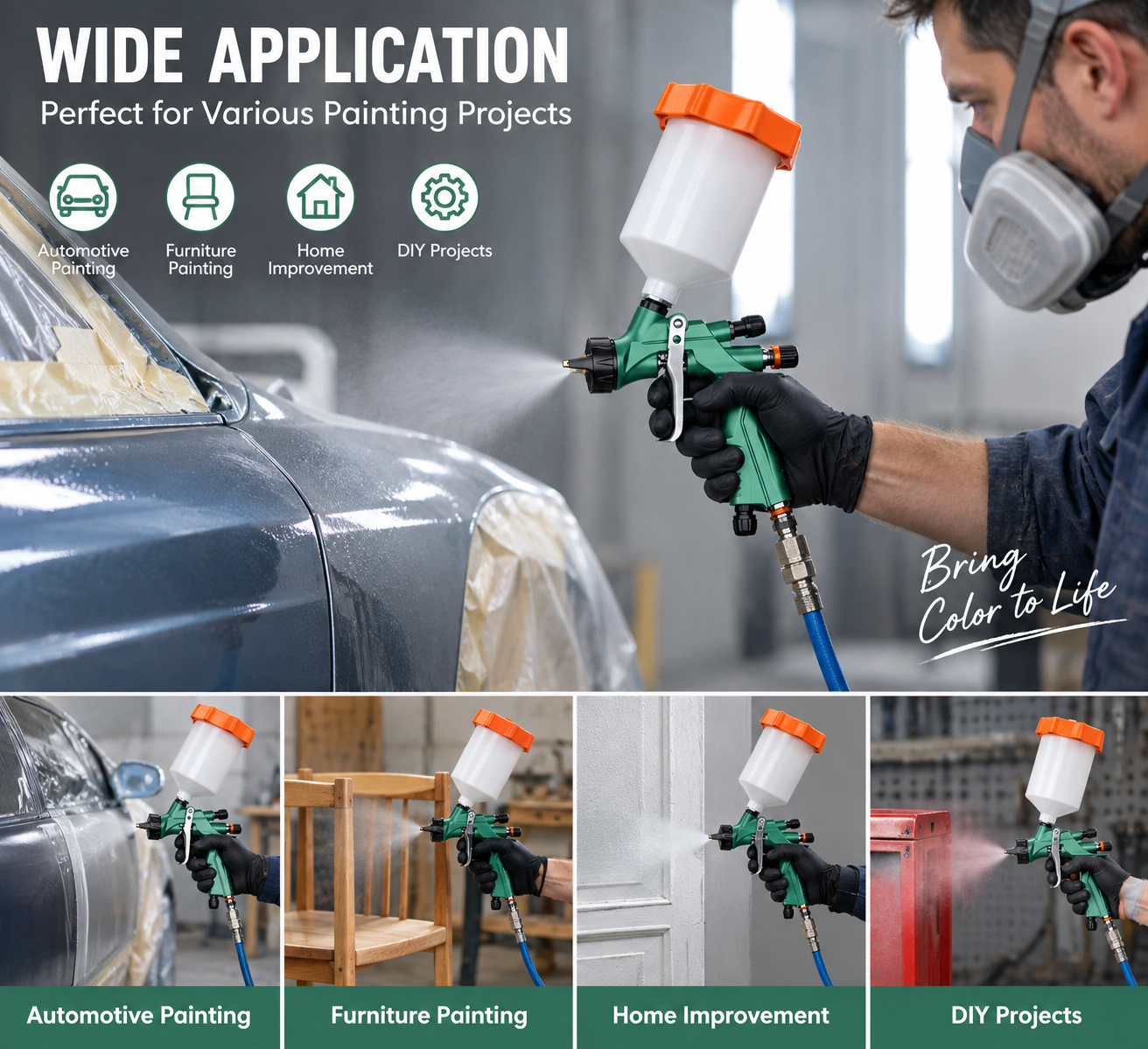 SICOPRO LVLP Pneumatic Paint Spray Gun for Automotive Furniture DIY Projects