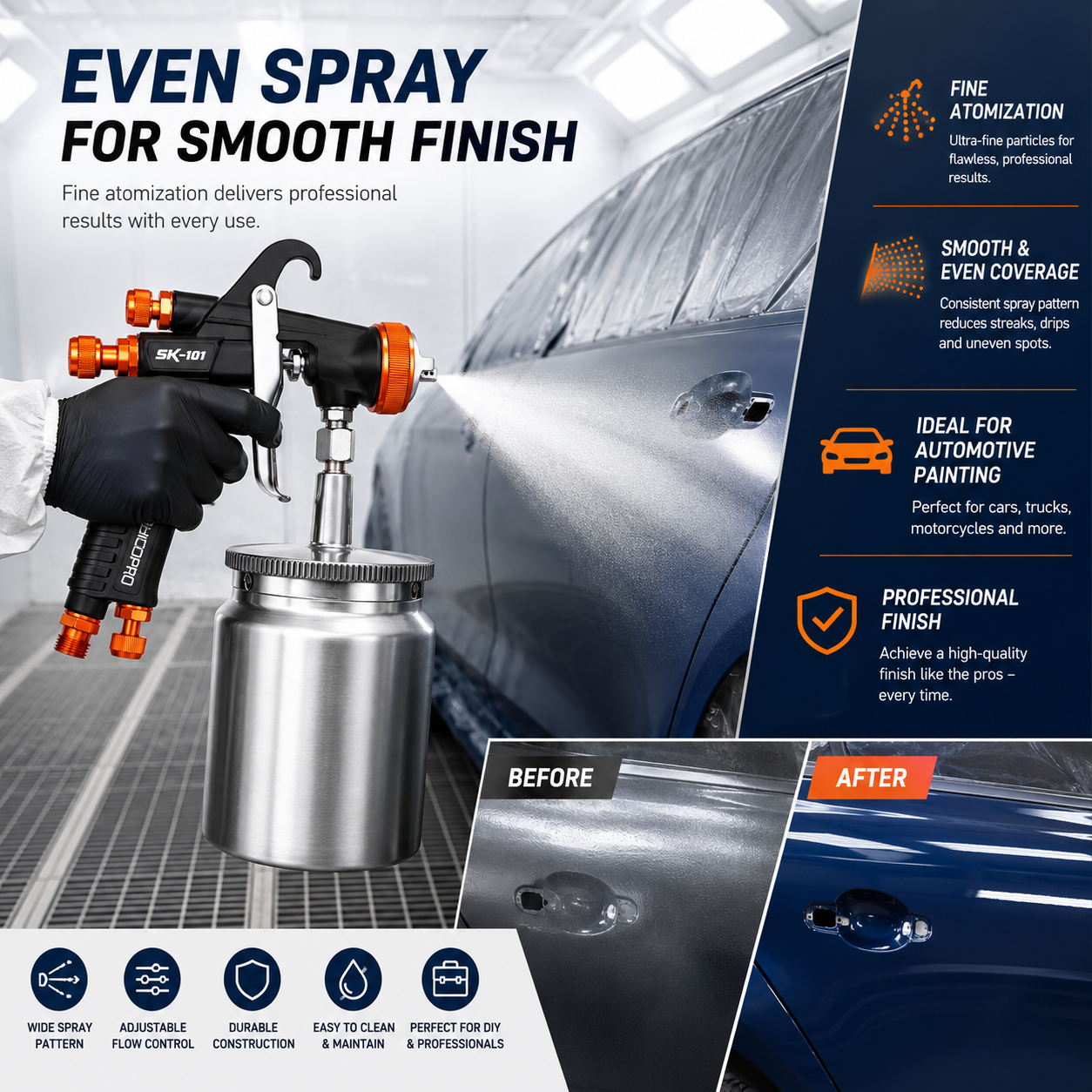 SK-101 LVLP Fine Atomization Automotive Spray Gun for Smooth Even Finish