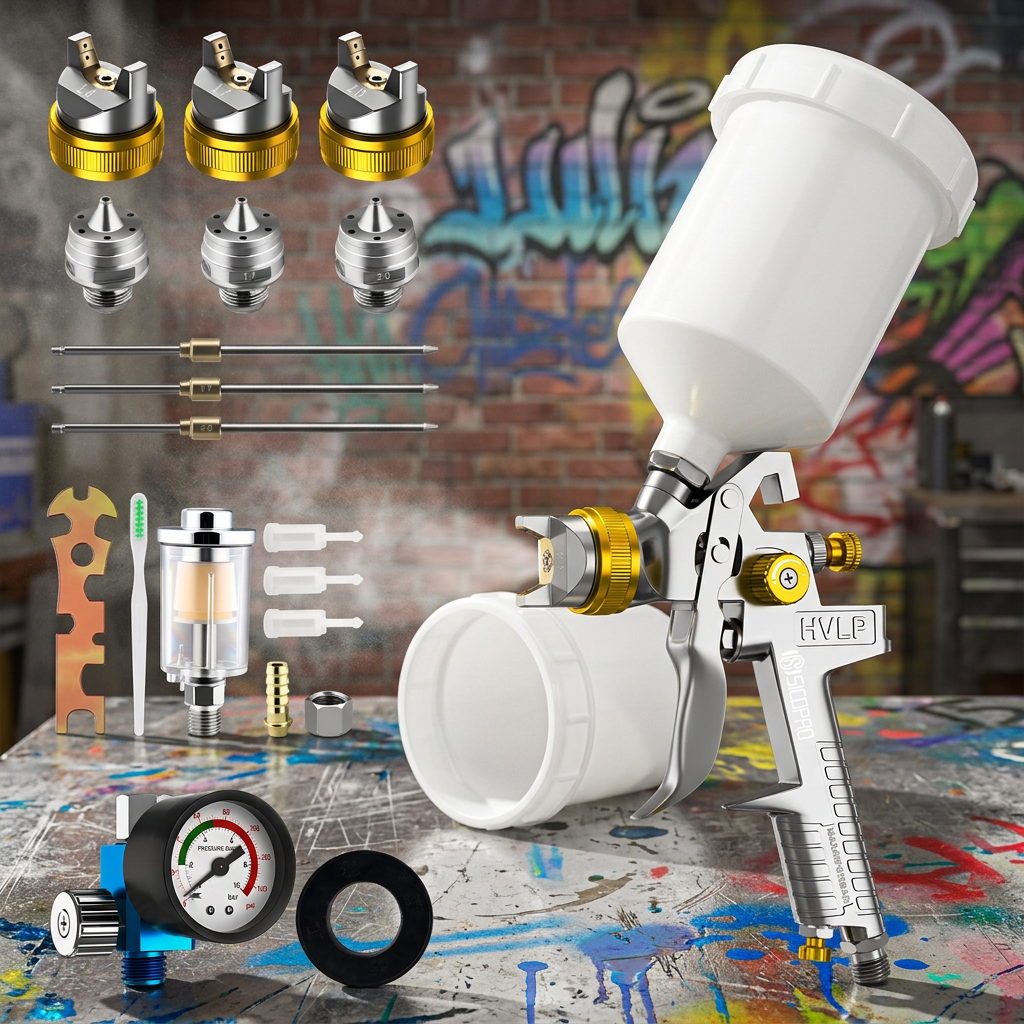 Professional HVLP Spray Gun Kit with 1.4mm 1.7mm and 2.0mm Nozzles