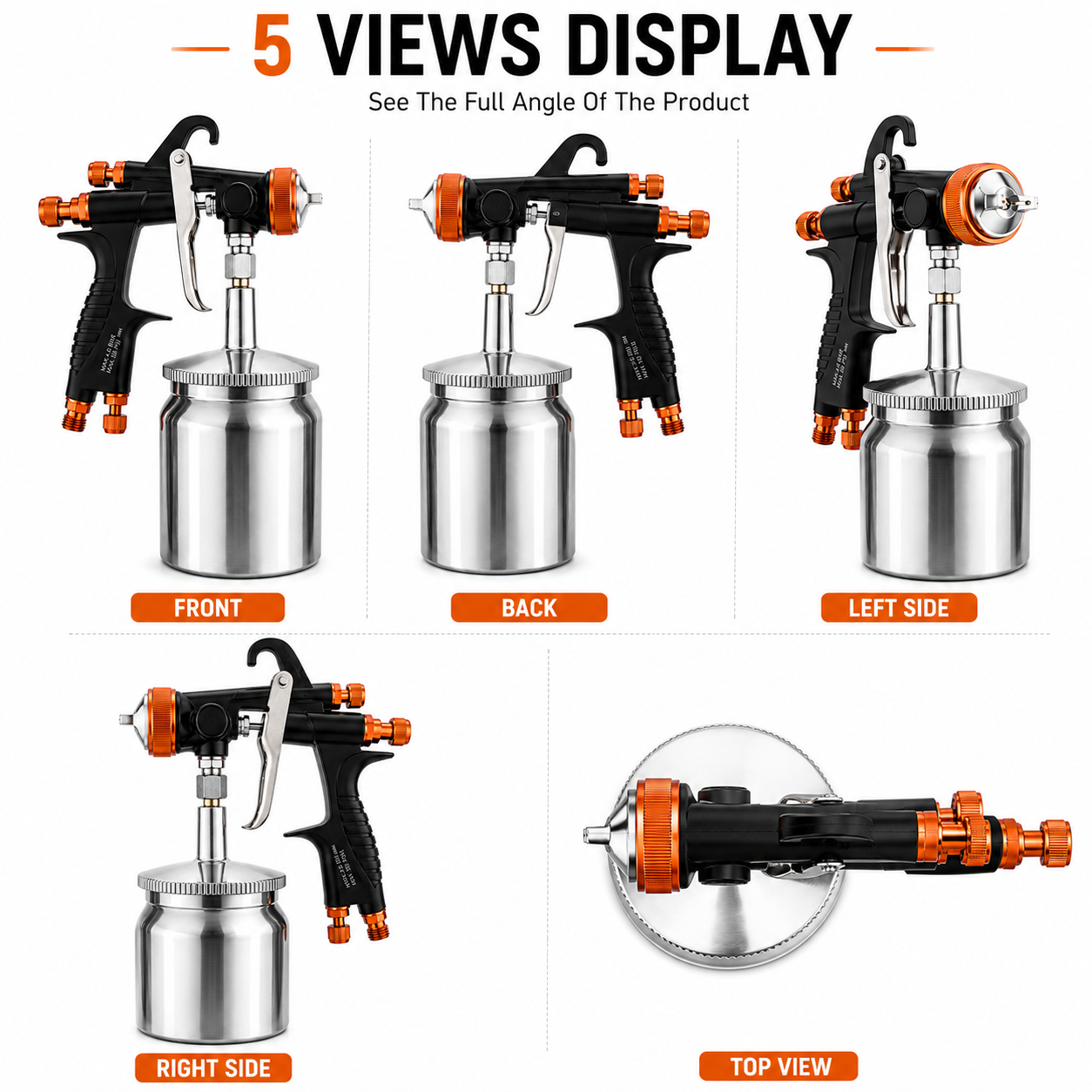 5-View Professional 1000ML LVLP Spray Gun with Metal Paint Cup