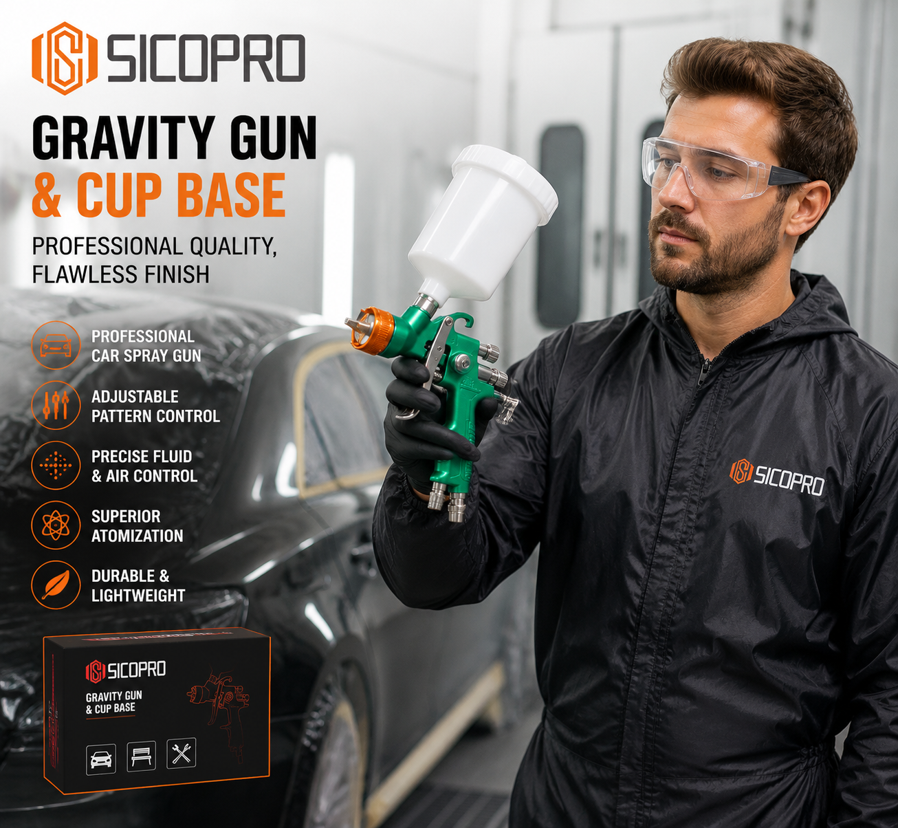 SICOPRO Gravity Spray Gun Professional Quality Flawless Finish