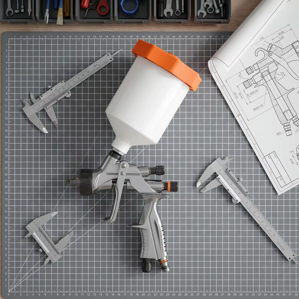 Ergonomic Silver Gravity Feed Air Spray Gun for Professional Refinishing
