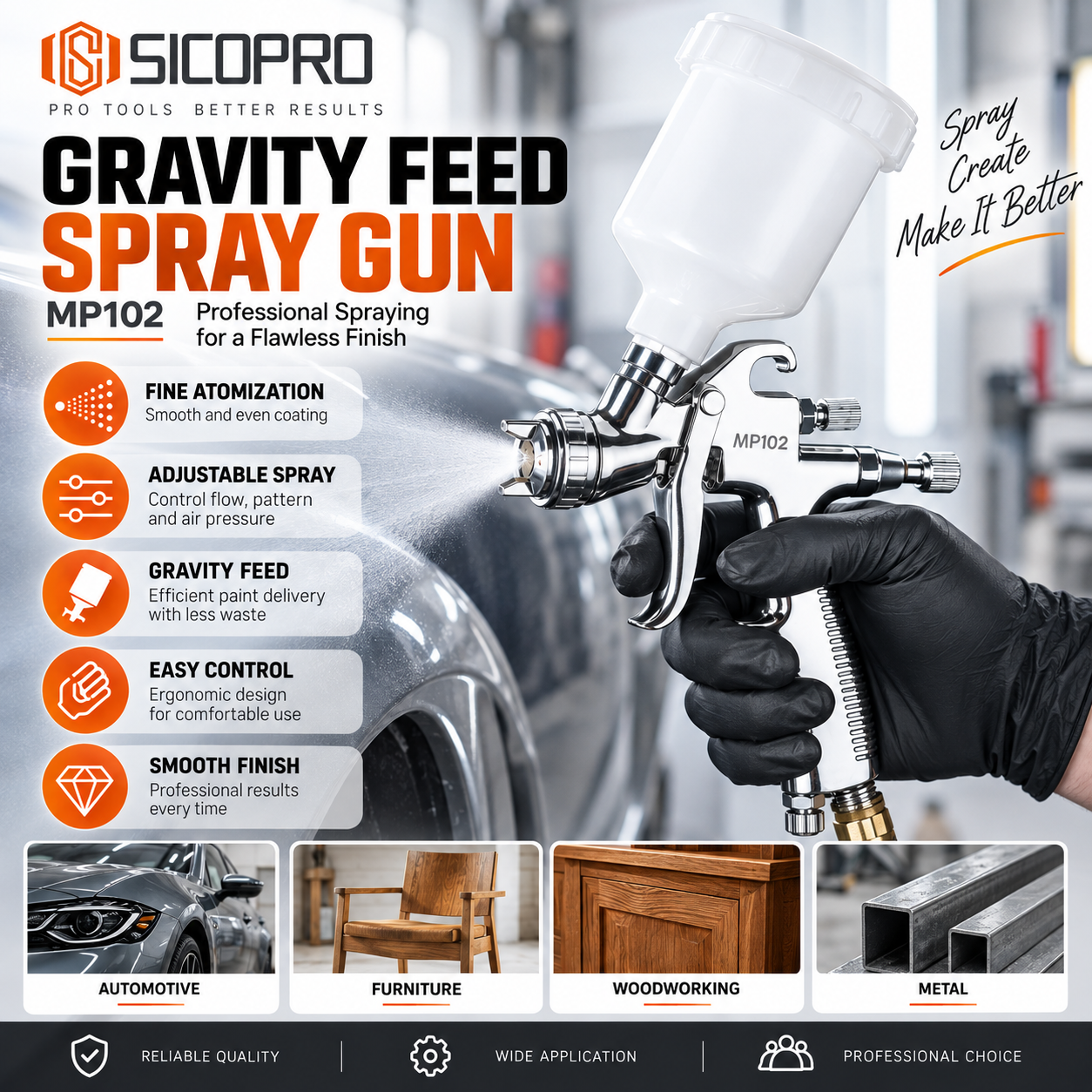 SICOPRO MP102 Professional Gravity Feed Spray Gun for Workshop and Bulk Supply