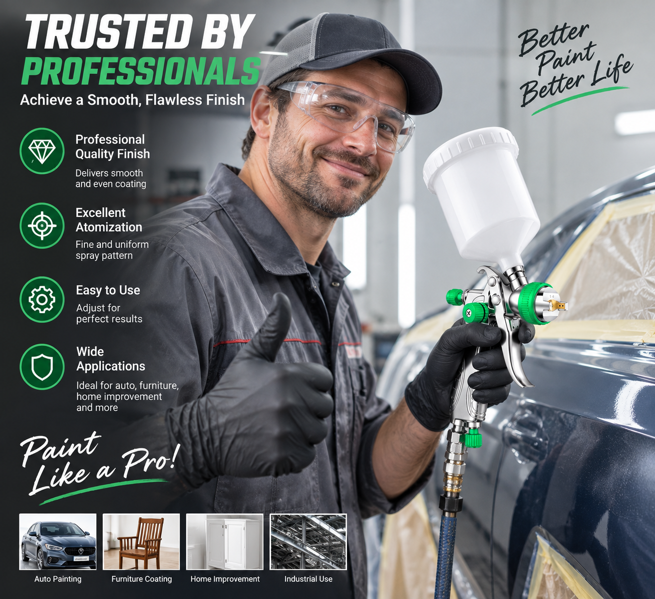 Ajuste flexible de caudal y abanico para diferentes tipos de recubrimientos automotrices
