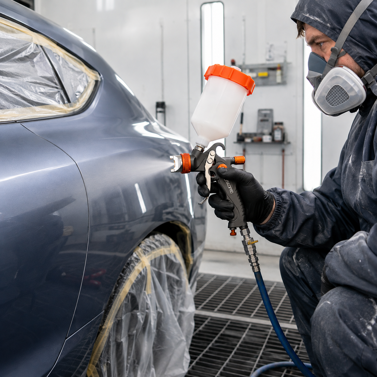 Appliquer un vernis 2K sur des éléments de carrosserie complexes