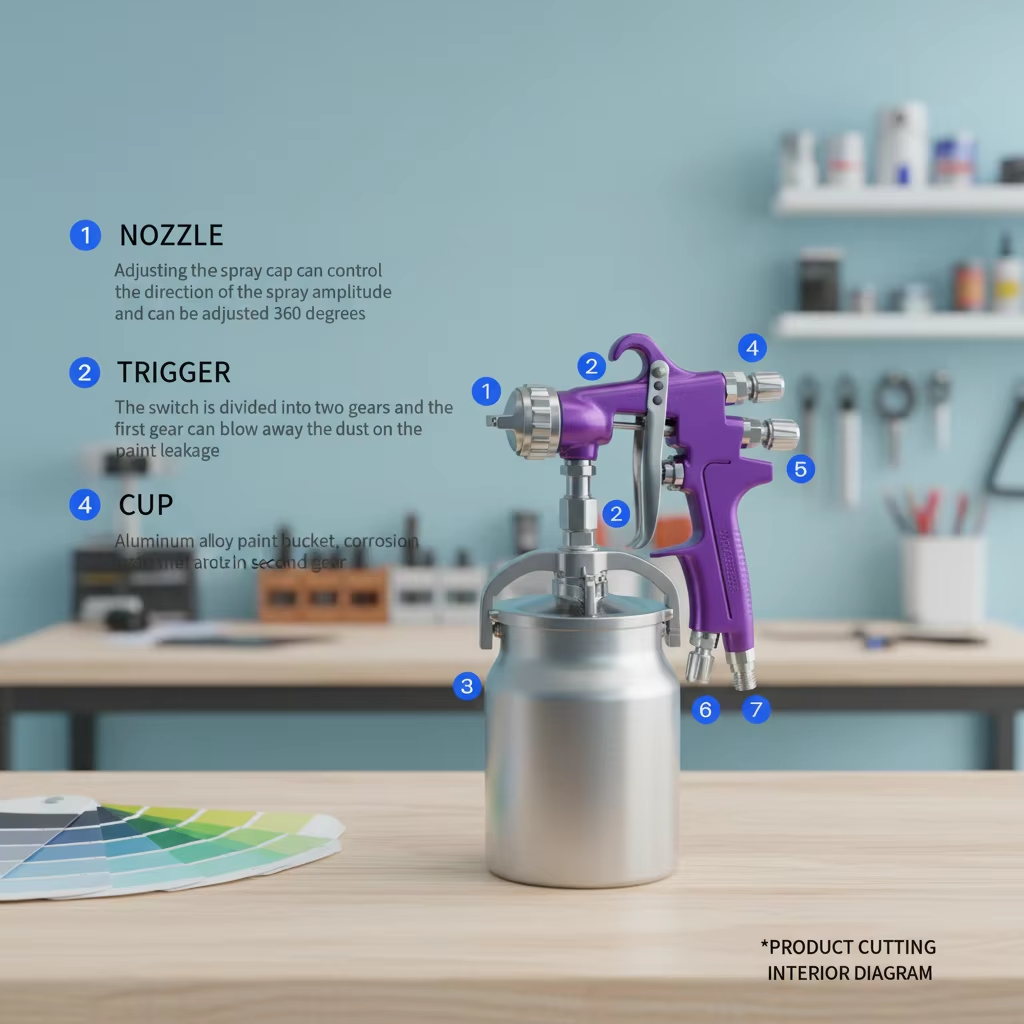 MP-741 Interior Painting Suction Feed Spray Gun 1.5mm with Durable Metal Cup