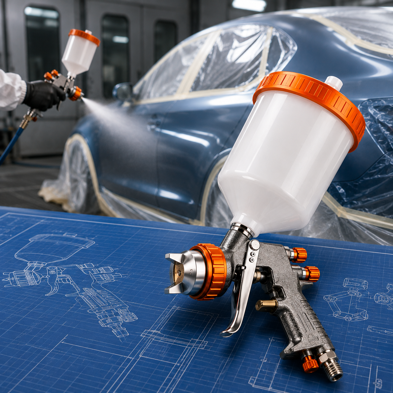 Durable LVLP Pneumatic Spray Gun for Automotive and Workshop Use