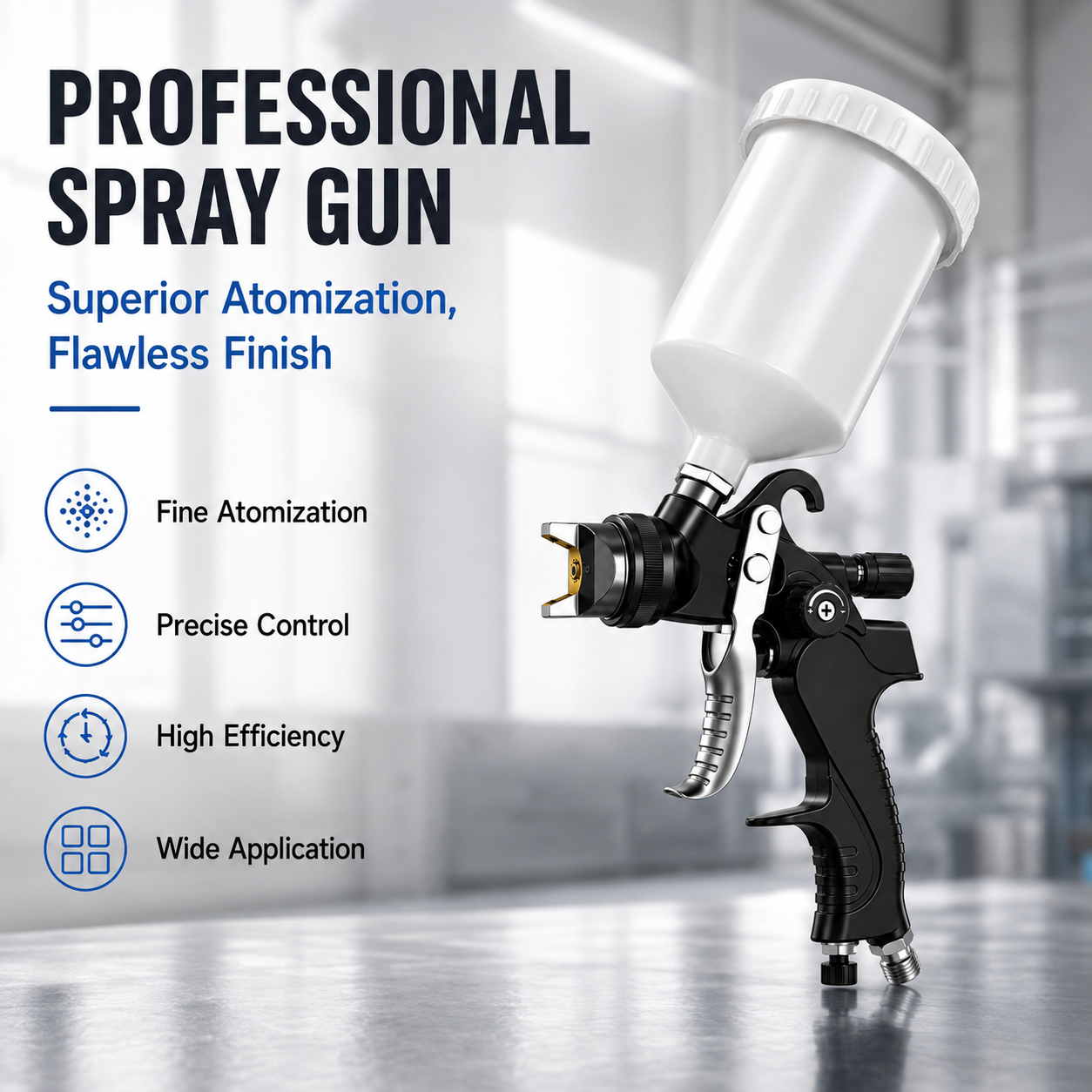 High Efficiency Professional Gravity Feed Spray Gun with Precise Air and Fluid Control