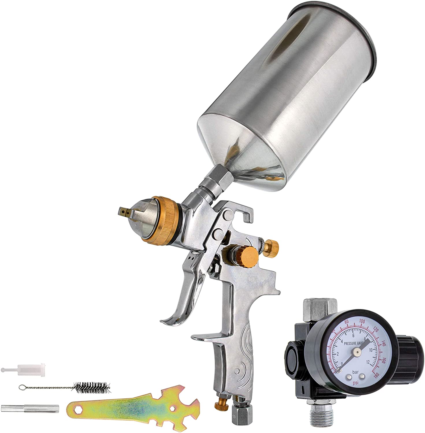 LVMP Gravity Feed Spray Gun Kit with Stainless Steel Cup & Pressure Regulator