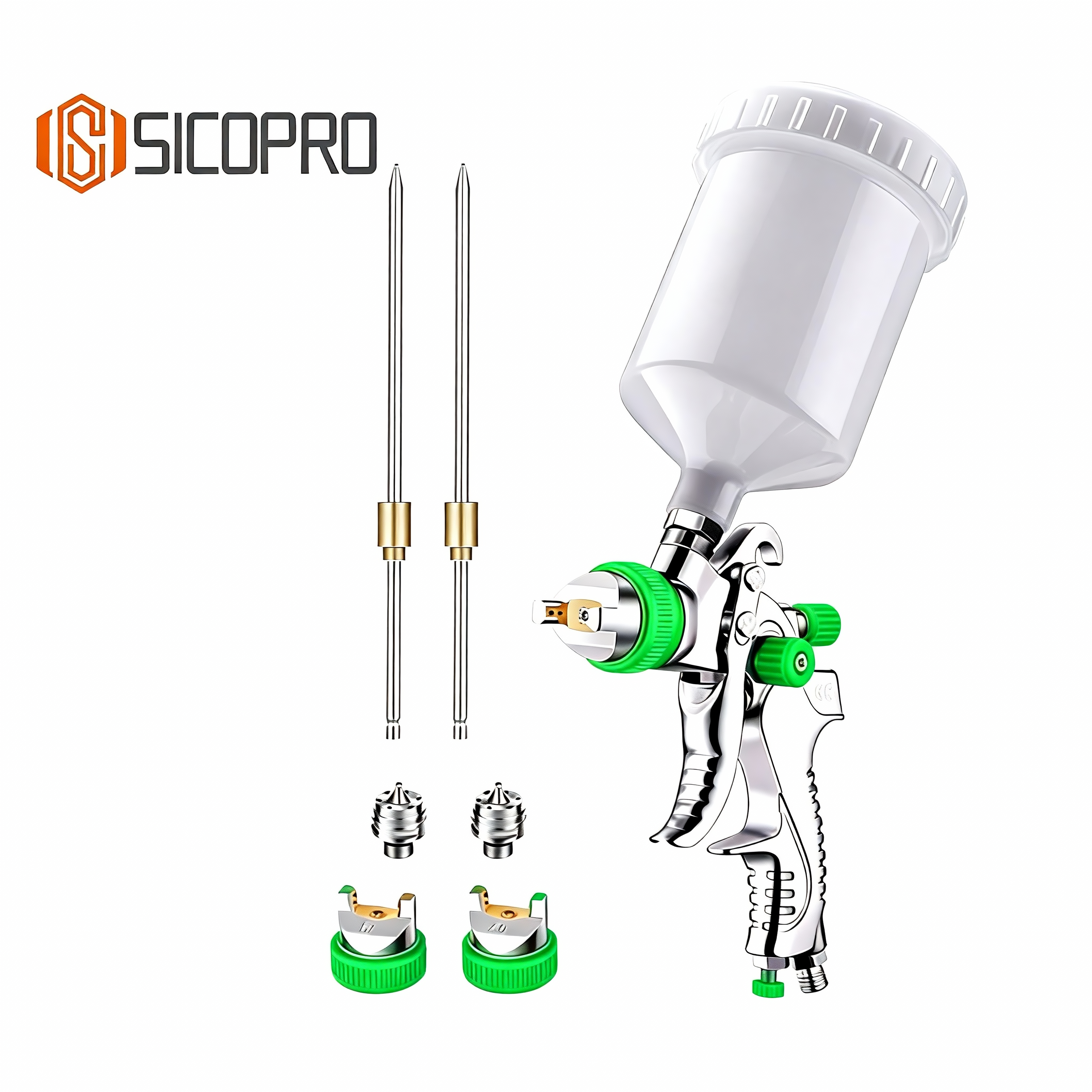 SICOPRO LVLP Gravity Feed Spray Gun Kit – Automotive Refinish Paint Gun with 3 Nozzles, 2 Needles, and 600ml Cup