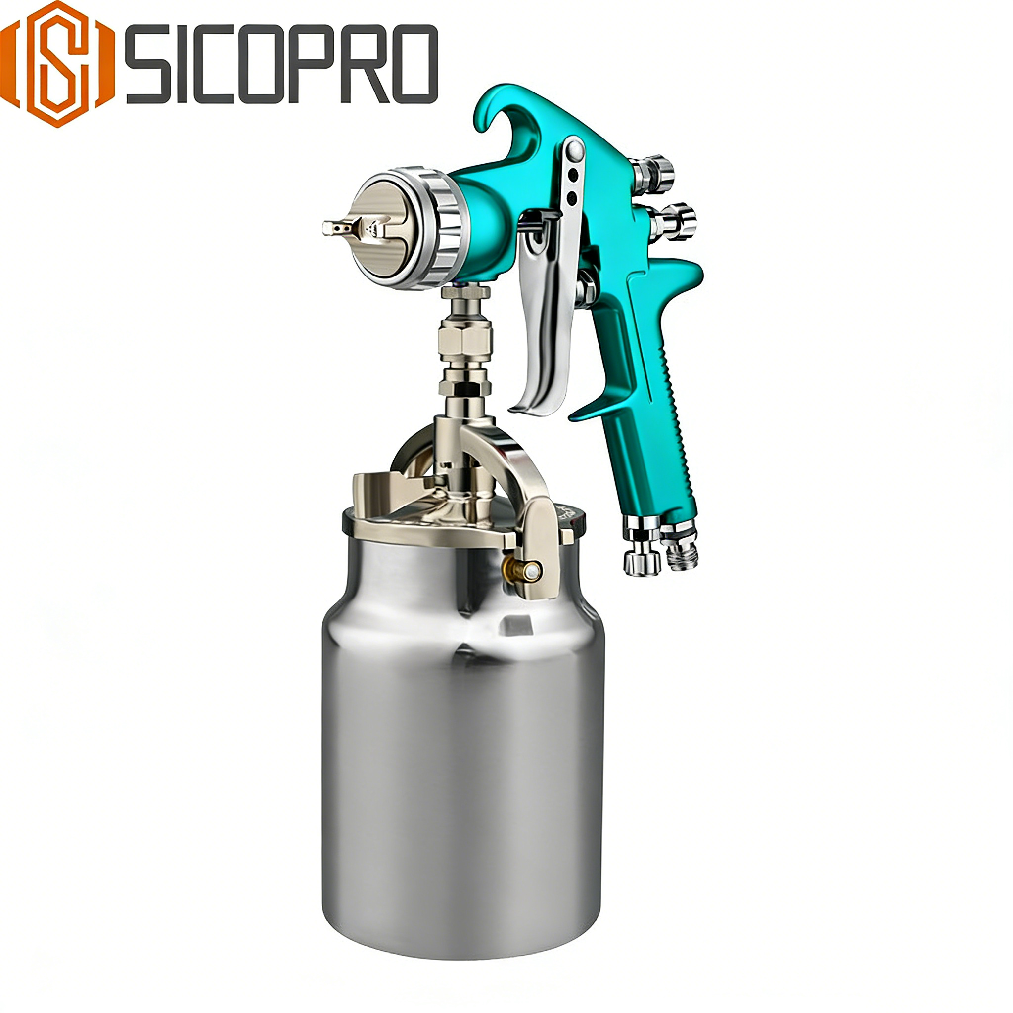SICOPRO LVLP Refinished Painting Spray Gun – Cyan Edition with Stainless Steel Pressure Pot