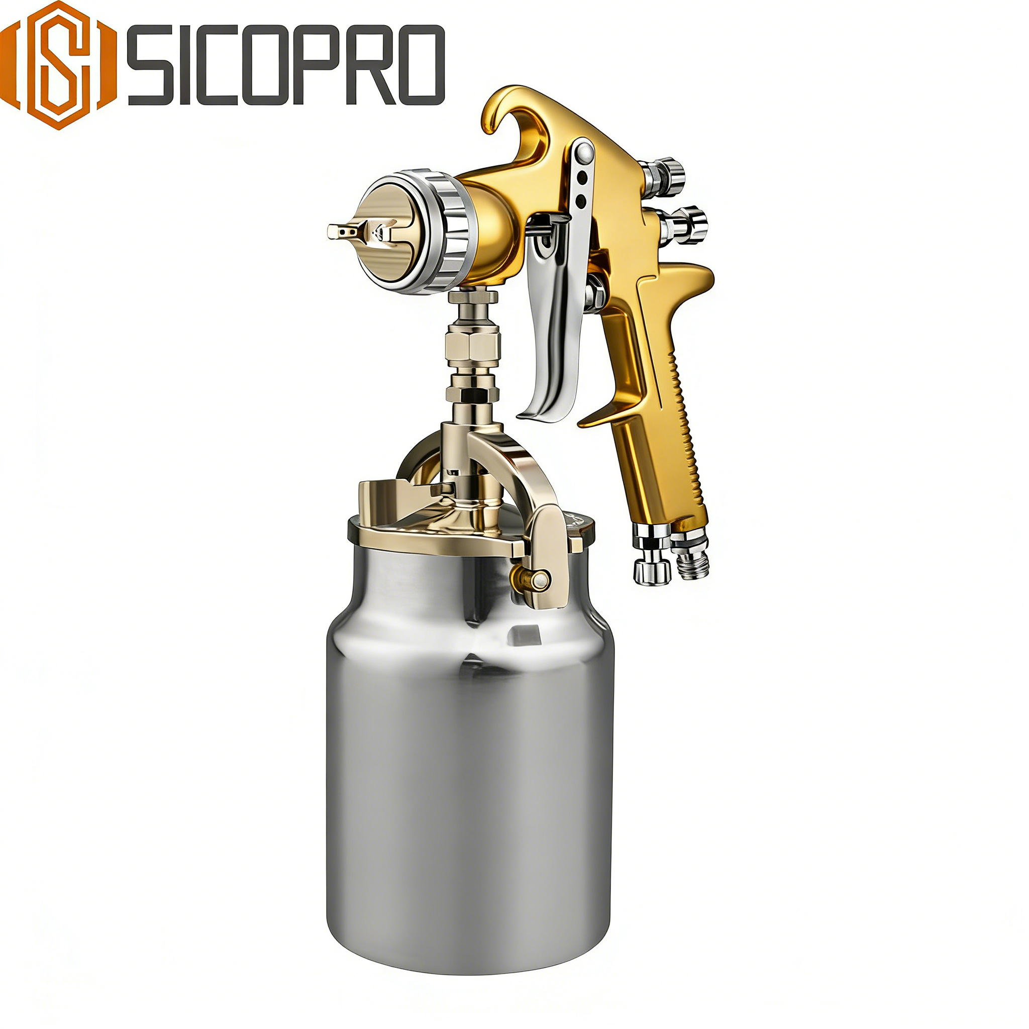 SICOPRO LVLP Refinished Painting Spray Gun – Gold Edition with Stainless Steel Pressure Pot
