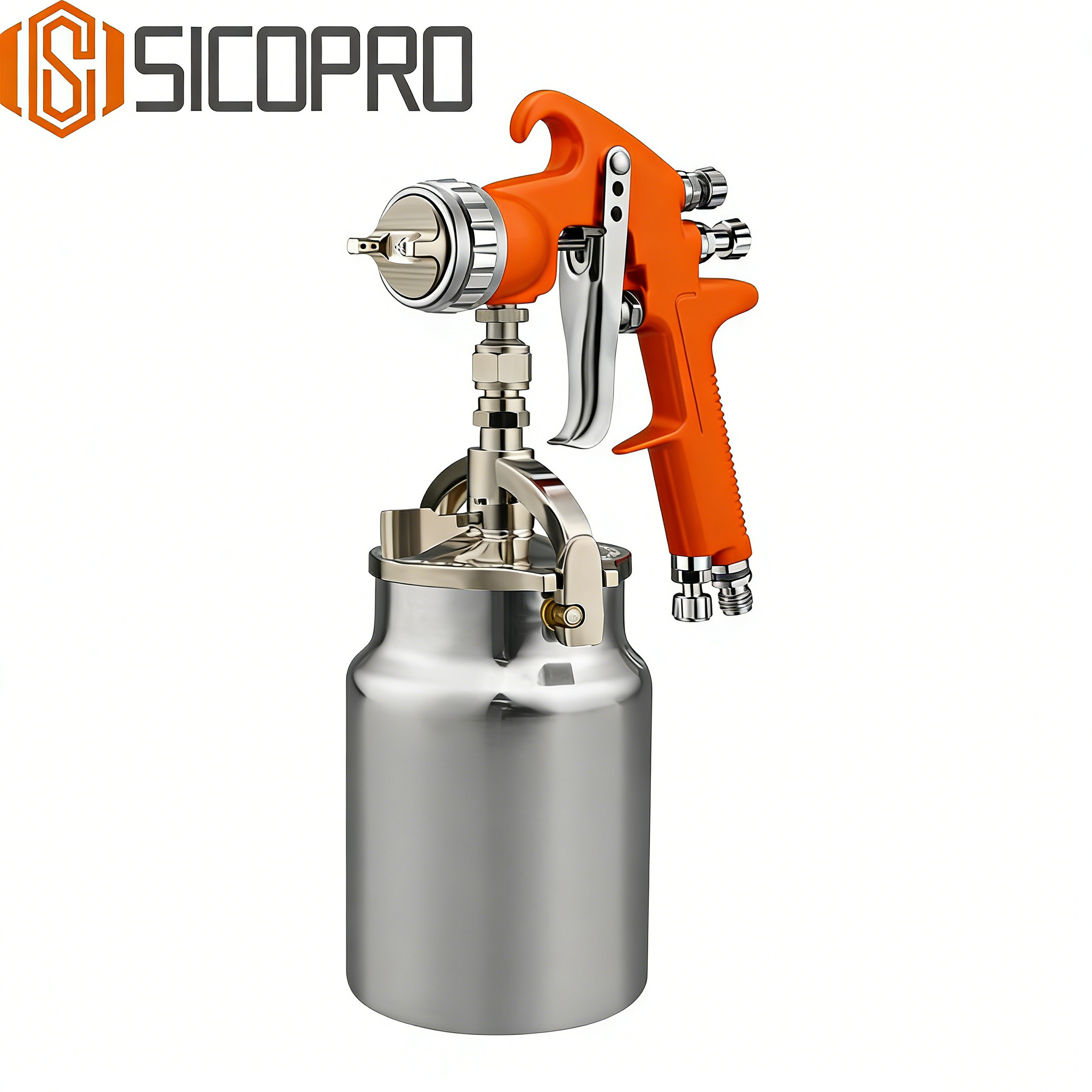 SICOPRO LVLP Refinished Painting Spray Gun – Orange Edition with Stainless Steel Pressure Pot