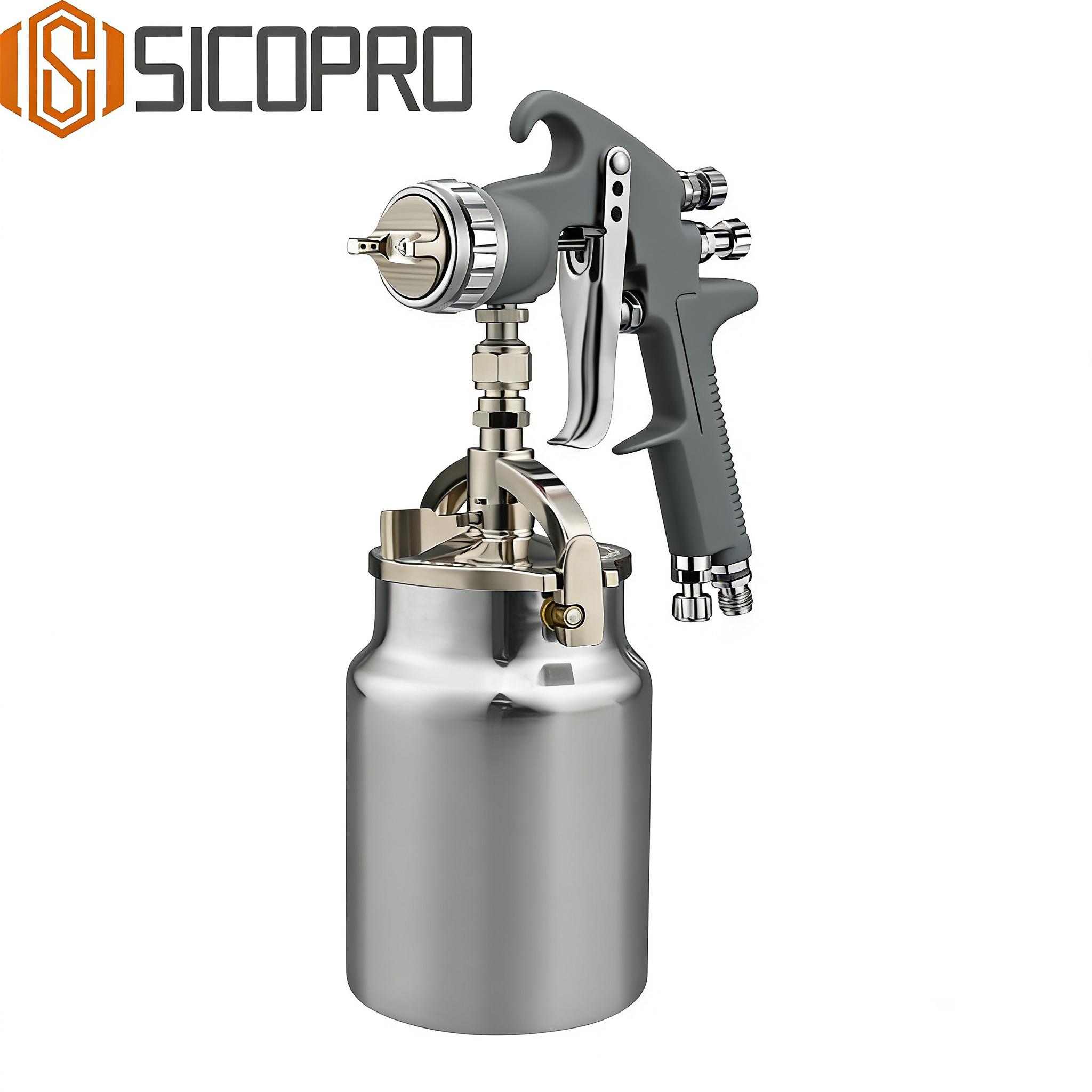 SICOPRO LVLP Refinished Painting Spray Gun – Silver Edition with Stainless Steel Pressure Pot