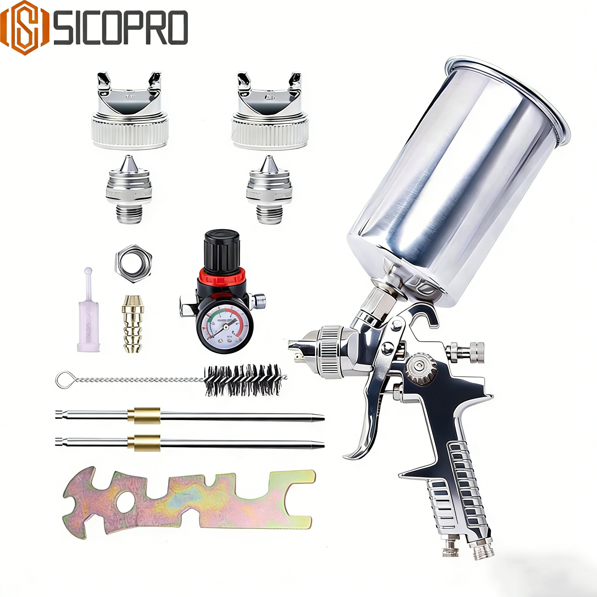Refinished Painting LVLP Spray Gun Kit - Chrome