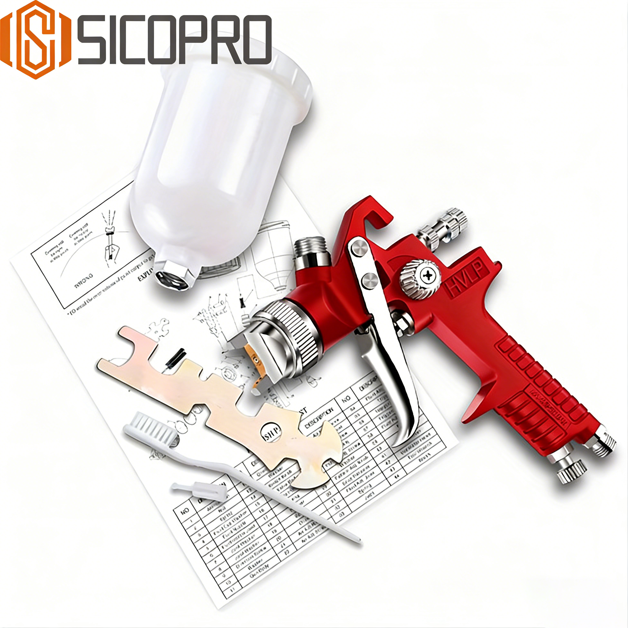 Complete Red LVLP Spray Gun Kit H-827P-3 with Accessories