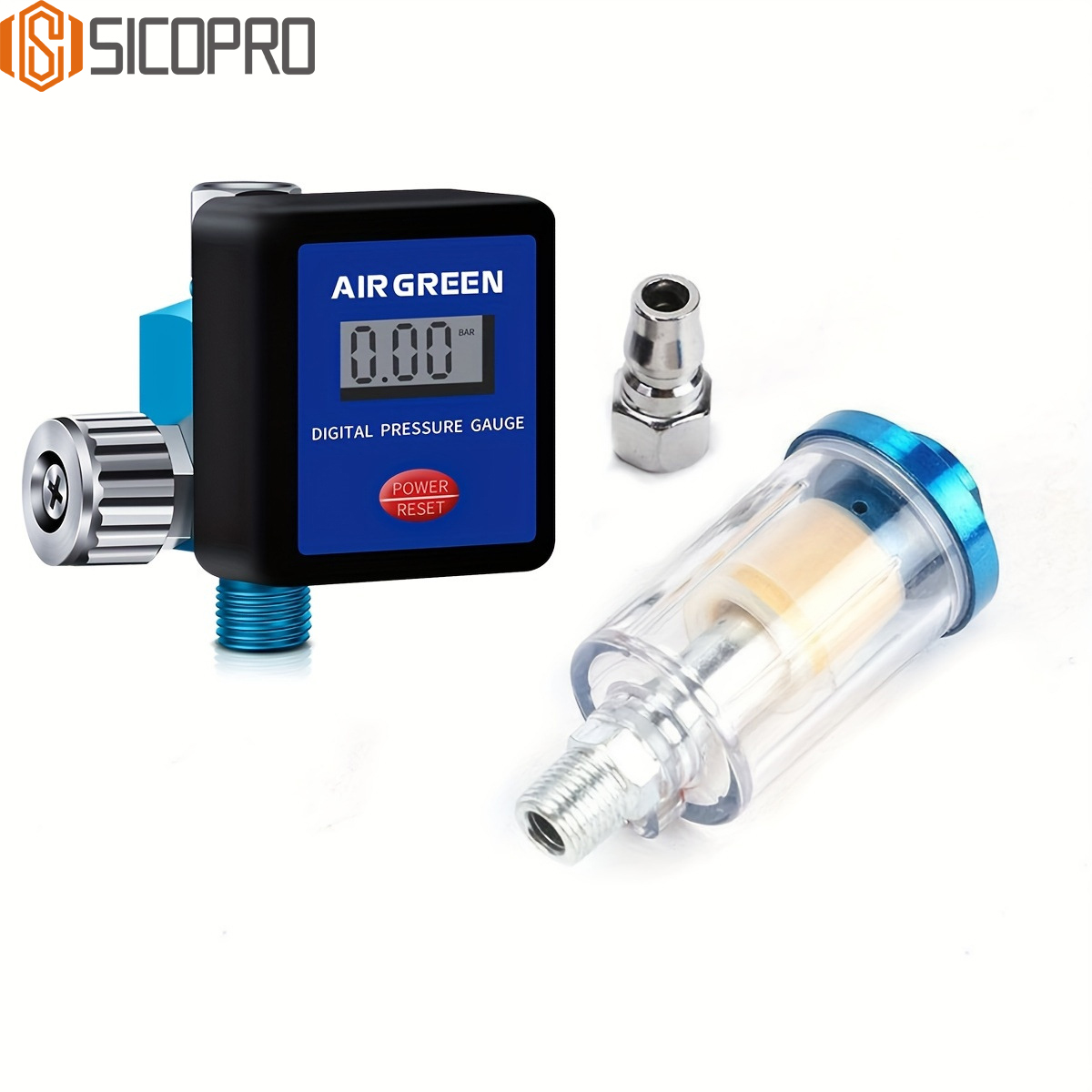 SICOPRO MF-08 Digital Pressure Gauge and Mini Air Filter Kit for Spray Guns