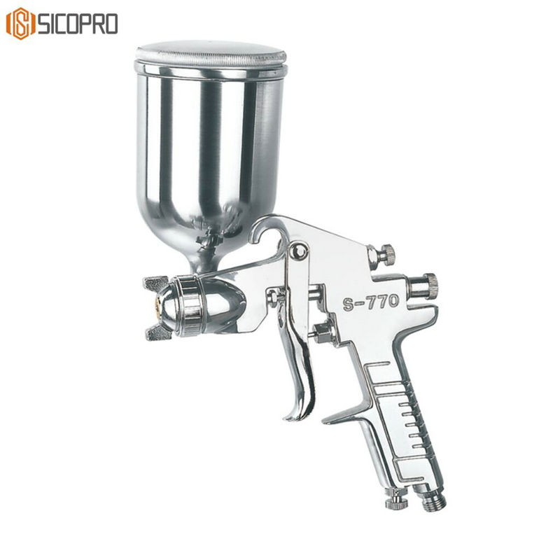 S-770G Gravity Feed Spray Gun – Chrome Professional Paint Gun with Metal Cup