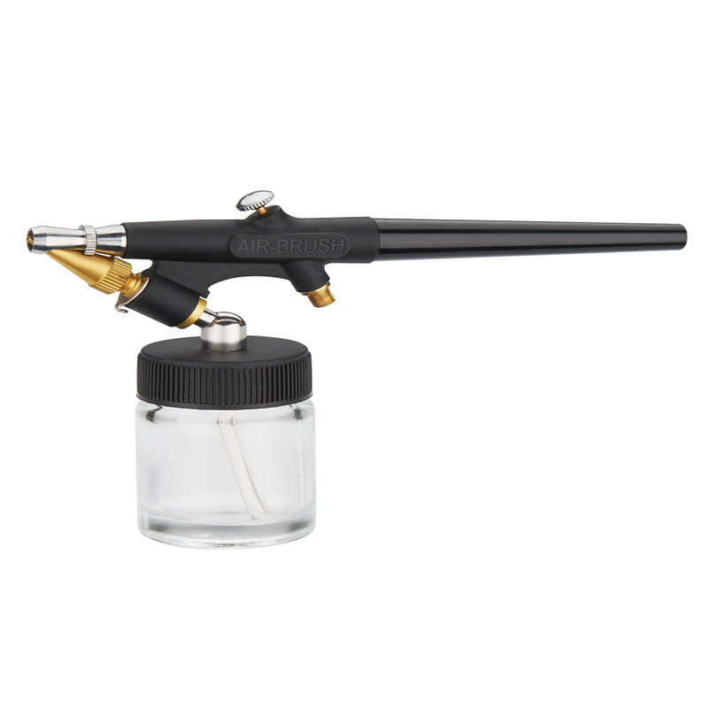 SK-138 Black Siphon Feed Airbrush with Glass Bottle and Angled Pickup