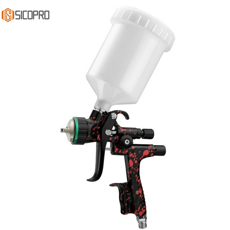 SK-200B LVLP Gravity Feed Spray Gun – Red Splatter Design Professional Paint Sprayer for Automotive & Wood Finishing